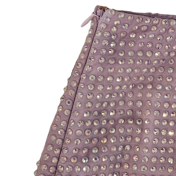 Double Layered Thick Mesh Rhinestone Embellished Thigh Slit Mini Skirt - Purple - Picture 9 of 16